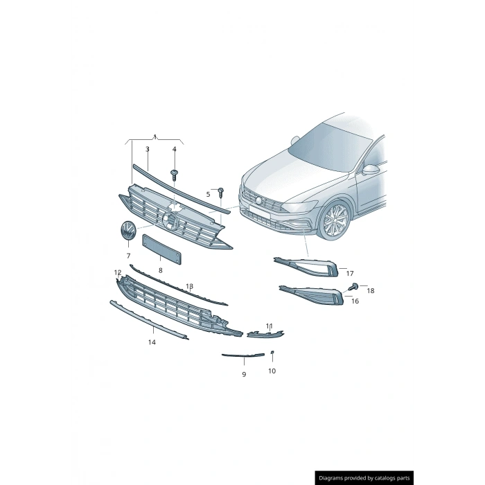 Volkswagen Passat Ön Tampon Bandı Sol 2020- (Oem No:  3G0854321A9B9)