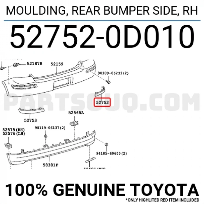 Toyota Yaris Arka Tampon Bandı Sağ 2003-2005 (Oem No:  527520D010)