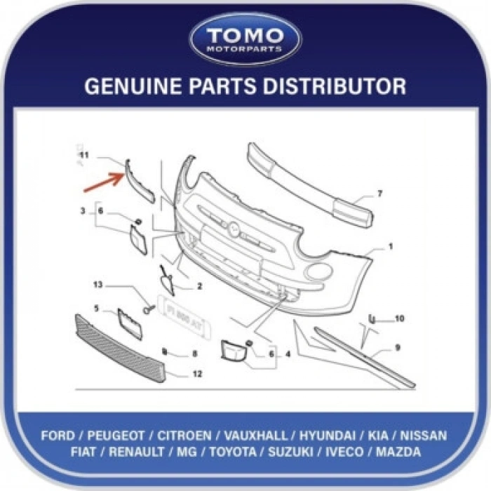 Fiat 500 Ön Tampon Bandı Nikelaj Alt Sol 2007  (Oem No:  735511639)