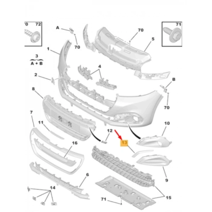 Peugeot 208 Ön Tampon Panjur Bandı Parlak Siyah Sol 2015- (Oem No:  1613503180)