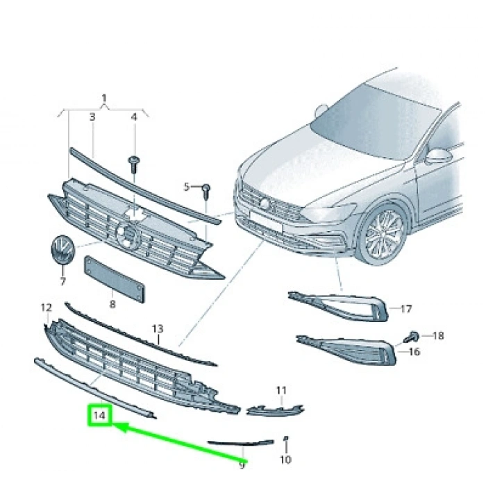 Volkswagen Passat Ön Tampon Panjur Bandı Nikelaj 2020- (Oem No:  3G0853551B2Zz)