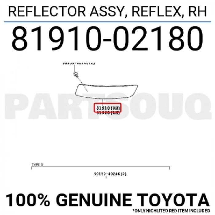 Toyota Corolla Arka Tampon Reflektörü Sol 2013-2017 (Oem No:  8191002180)
