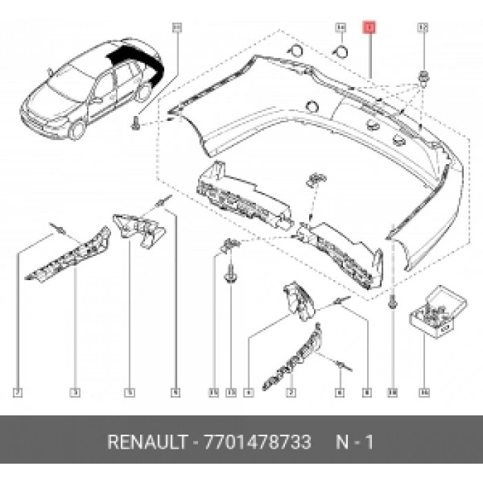 Renault Symbol Arka Tampon 2009-2012 (Oem No:  7701478733)