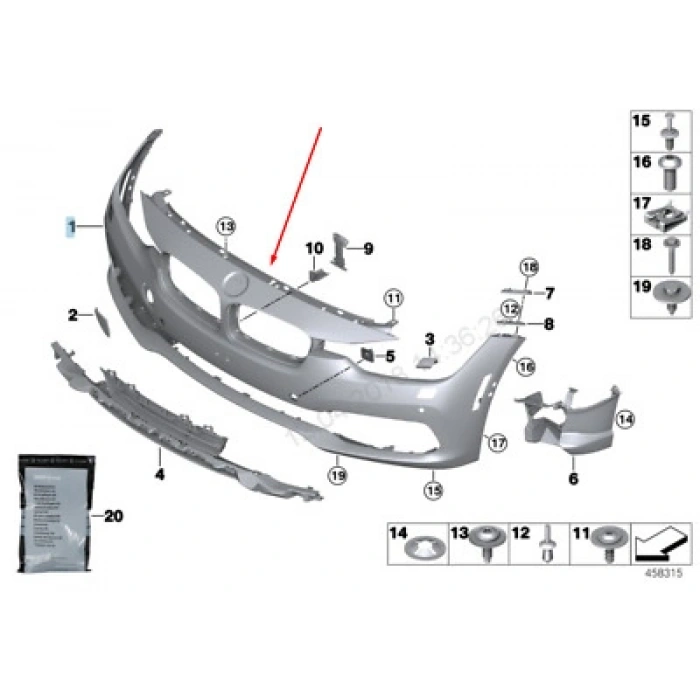 Bmw 3 Serisi Ön Tampon Far Yıkama Delikli Ast15 (Oem No:  51117445094)