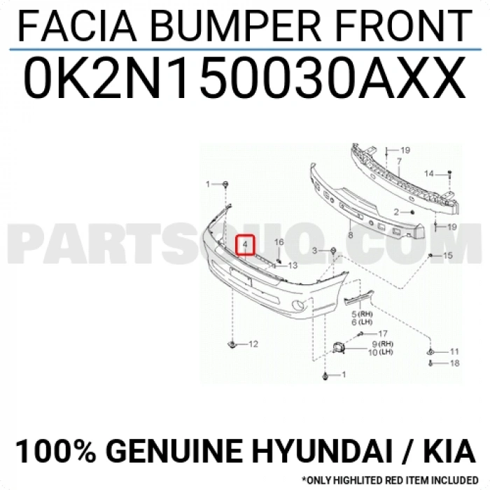 Kia Sephia Ön Tampon Delikli 1999-2001 (Oem No:  0K2N150030Axx)