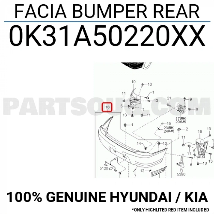 Kia Rio Arka Tampon Sedan 2005-- (Oem No:  0K31A50220Xx)