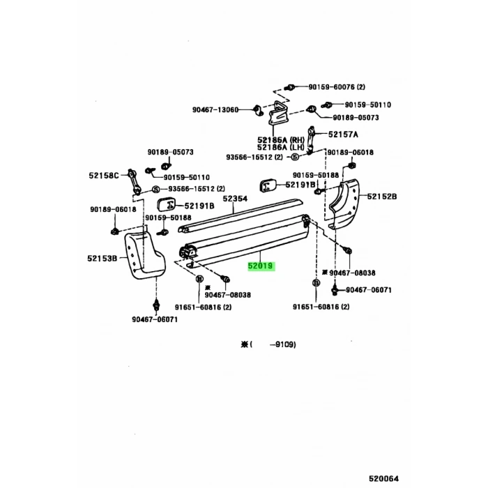 Toyota Hiace Arka tampon Orta Komple Demir 1989-1995 (Oem No:  5201995J31)