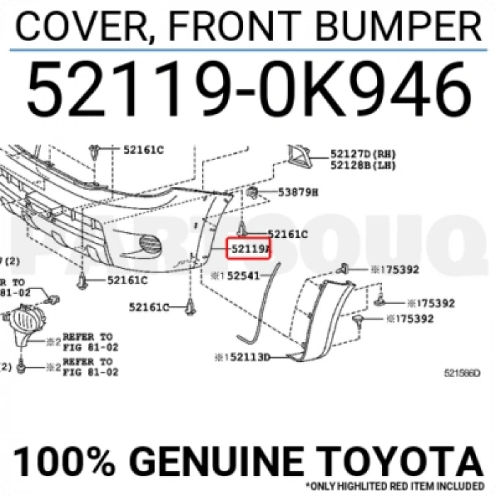 Toyota Hilux Ön Tampon Sis Ve Dodik Delikli 2004- (Oem No:  521190K946)