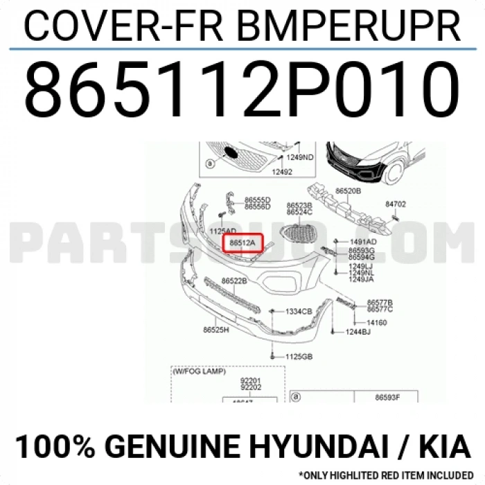Kia Sorento Ön Tampon Üst Astarlı 2010- (Oem No:  865112P010)