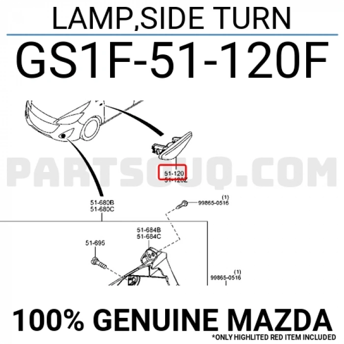 Mazda 6 Ön Çamurluk Sinyali Sağ 2009-  (Oem No:  Gs1F-51-120F)