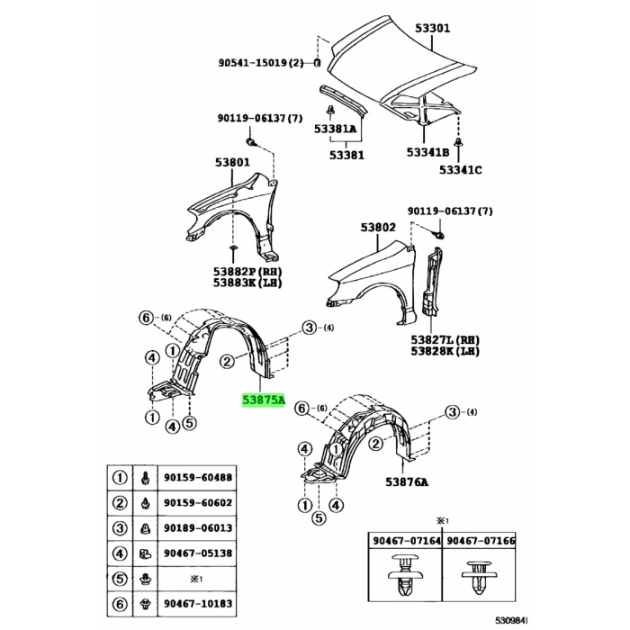 Toyota Corolla Ön Çamurluk Davlumbazı Sağ 2000-2002 (Oem No:  5387512280)