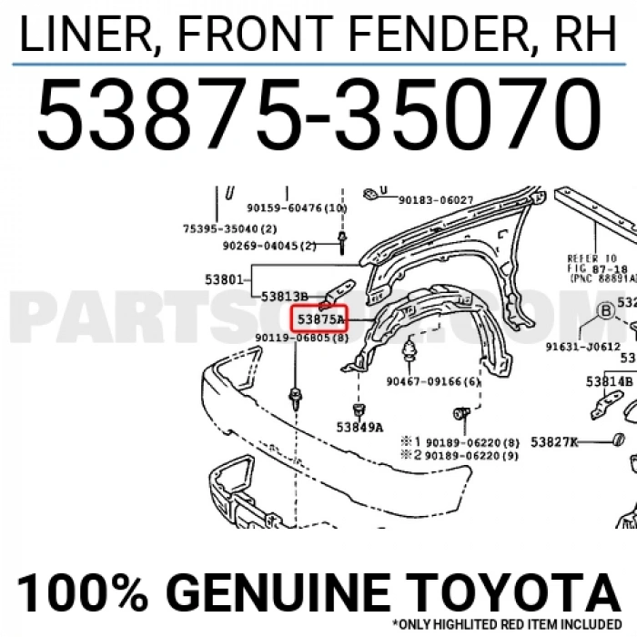 Toyota Hilux Ön Çamurluk Davlumbazı Sağ 2001-2003 (Oem No:  5387535070)