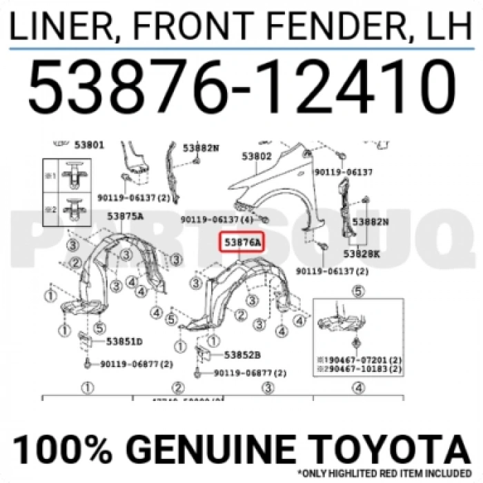 Toyota Corolla Ön Çamurluk Davlumbazı Sol 2008-2013 (Oem No:  5387612410)