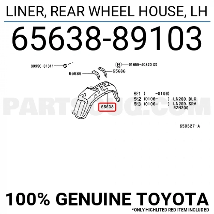 Toyota Hilux Ln85 Arka Çamurluk Davlumbazı Sol 1989-1997  (Oem No:  6563889103)