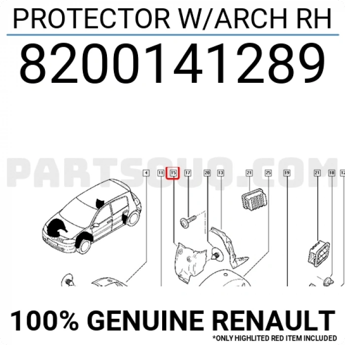 Renault Megane Arka Çamurluk Davlumbazı Ön Parça Sağ 2003- 2009 (Oem No:  8200141289)