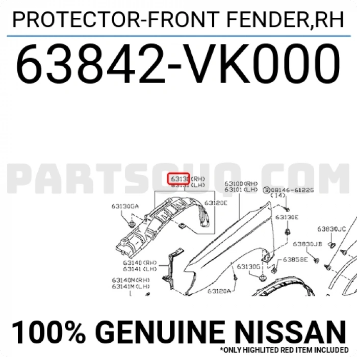 Nissan Pıckup Ön Çamurluk Davlumbazı Sağ 2002-2004 (Oem No:  63842Vk000)