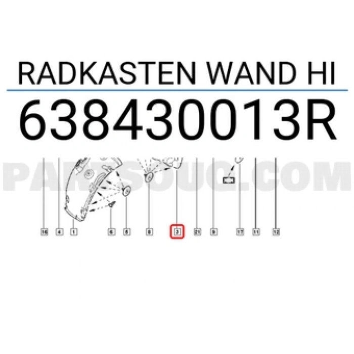 Renault Fluence/Megane Ön Çamurluk Davlumbazı Önün Arkası Sol 2009-  (Oem No:  638430013R)