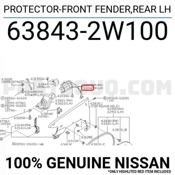 Nissan Pathfinder Ön Çamurluk Davlumbazı Arka Parça Sol 1999-2004  (Oem No:  638432W100)