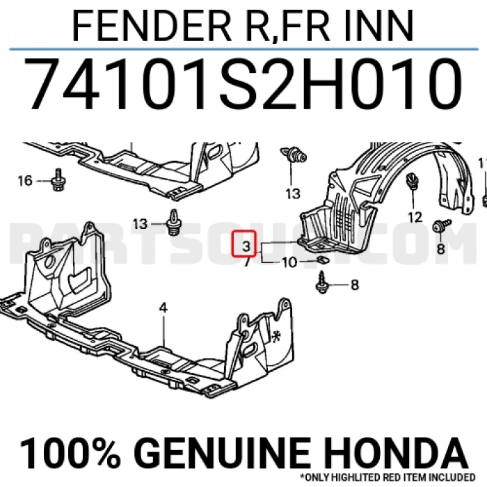 Honda Hrv Ön Çamurluk Davlumbazı Sağ 1998- (Oem No:  74101S2H010)