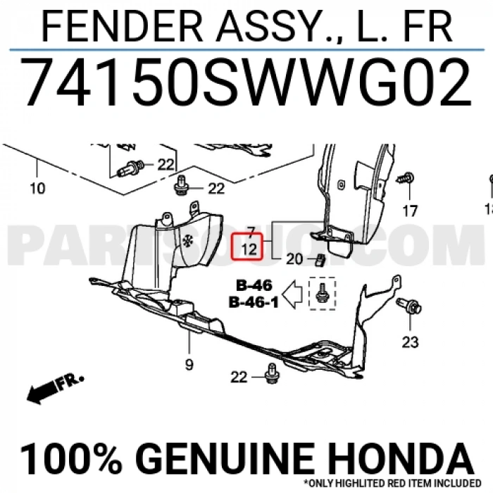 Honda Crv Ön Çamurluk Davlumbazı Sol 2012-  (Oem No:  74150Swwg02)