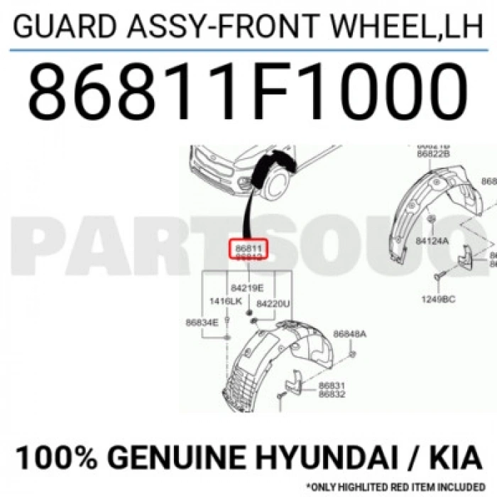 Kia Sportage Ön Çamurluk Davlumbazı Sol 2016- (Oem No:  86811F1000)