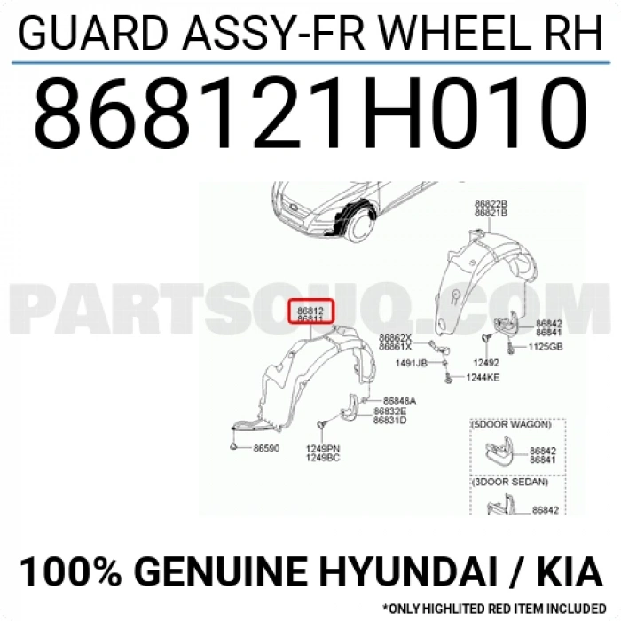 Kia Ceed Ön Çamurluk Davlumbazı Sağ 2007 2010- (Oem No:  868121H010)