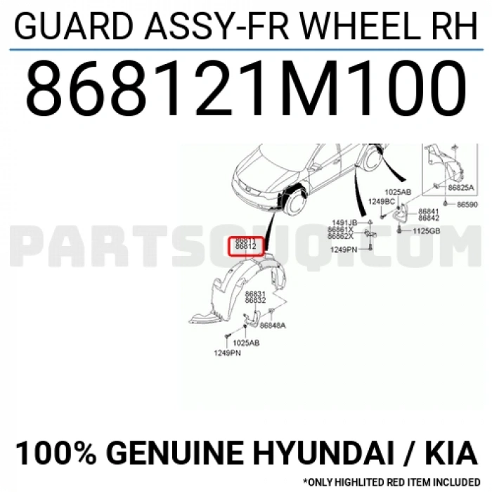 Kia Cerato Ön Çamurluk Davlumbazı Sağ 2010- (Oem No:  868121M100)