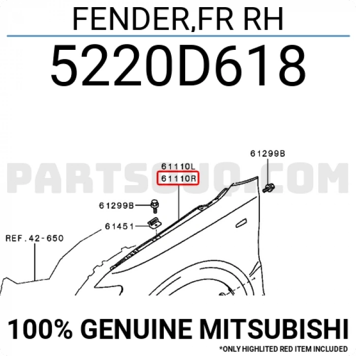Mitsubishi Pajero Ön Çamurluk Dodik Delikli Sol 2007  (Oem No:  5220D618)