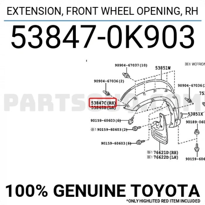 Toyota Hilux Ön Çamurluk Dodik Plastiği Sağ 2004- (Oem No:  538470K903)