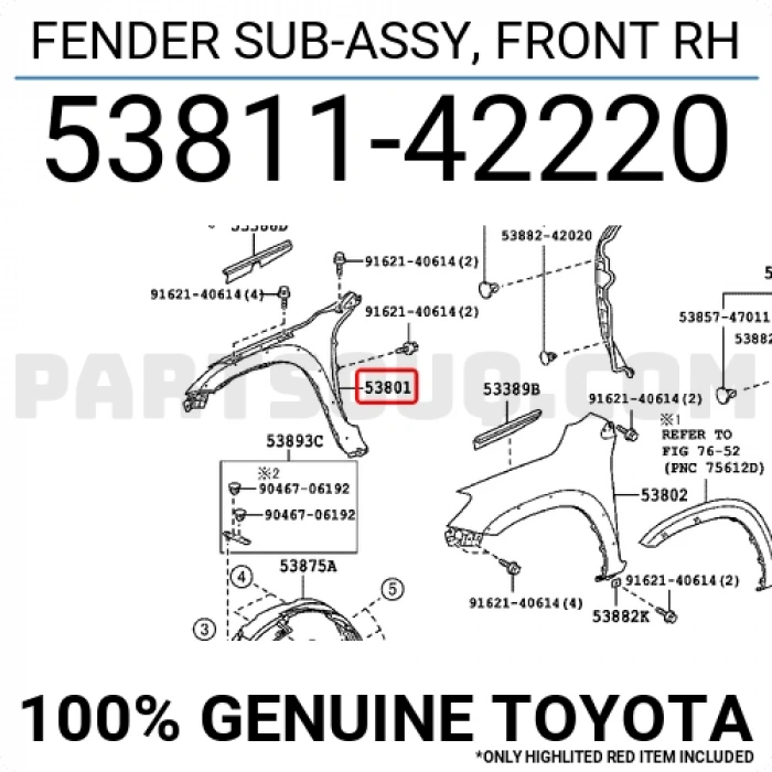 Toyota Rav 4 Ön Çamurluk Sinyalli Kaplama Delikli Sağ 2006- (Oem No:  5381142220)