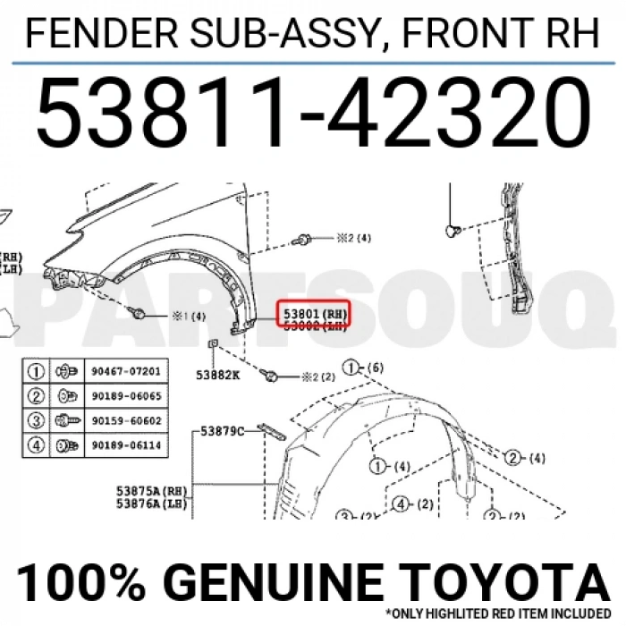 Toyota Rav 4 Ön Çamurluk Kaplama Delikli Sağ 2012- (Oem No:  5381142320)
