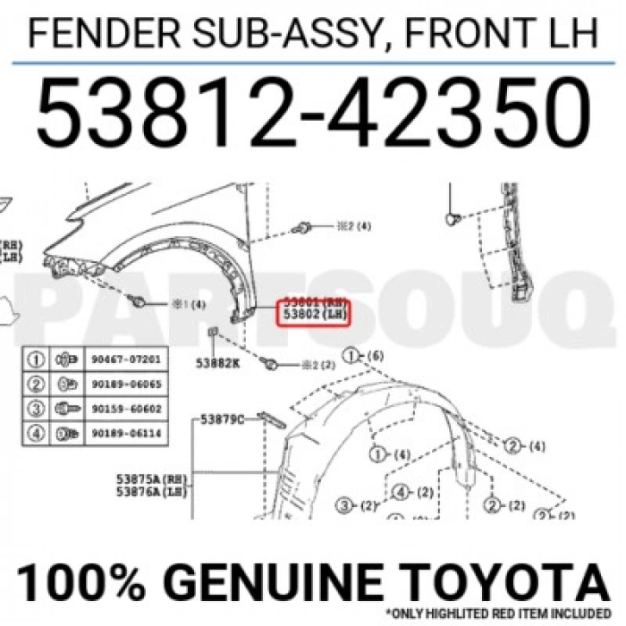 Toyota Rav 4 Ön Çamurluk Kaplama Delikli Sol 2012- (Oem No:  5381242350)
