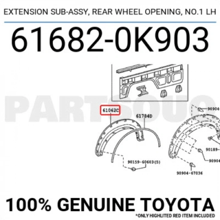 Toyota Hilux Vıgo Arka Çamurluk Kaplaması Sol 2008- (Oem No:  616820K903)