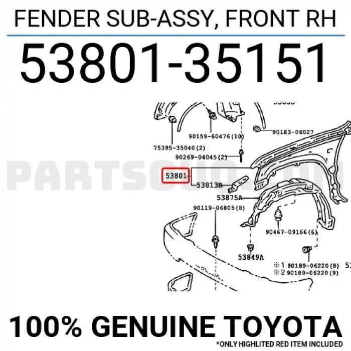 Toyota Hilux Ön Çamurluk Sağ 1998-2000 (Oem No:  5380135151)