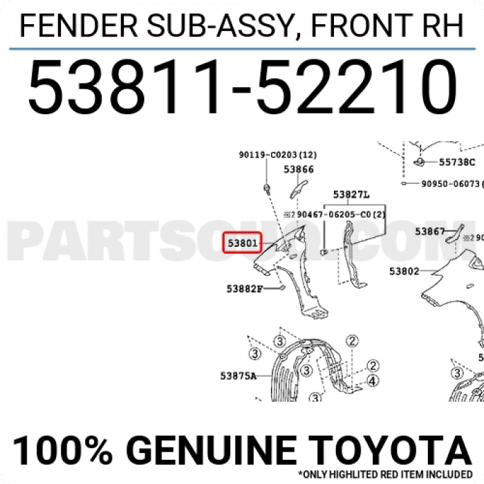 Toyota Yaris Ön Çamurluk Sağ 2006 (Oem No:  5381152210)