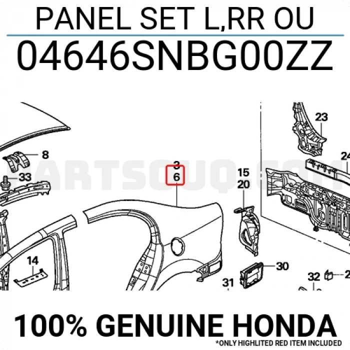 Honda Civic Arka Çamurluk Sedan Sol 2006-2011 (Oem No:  04646Snbg00Zz)