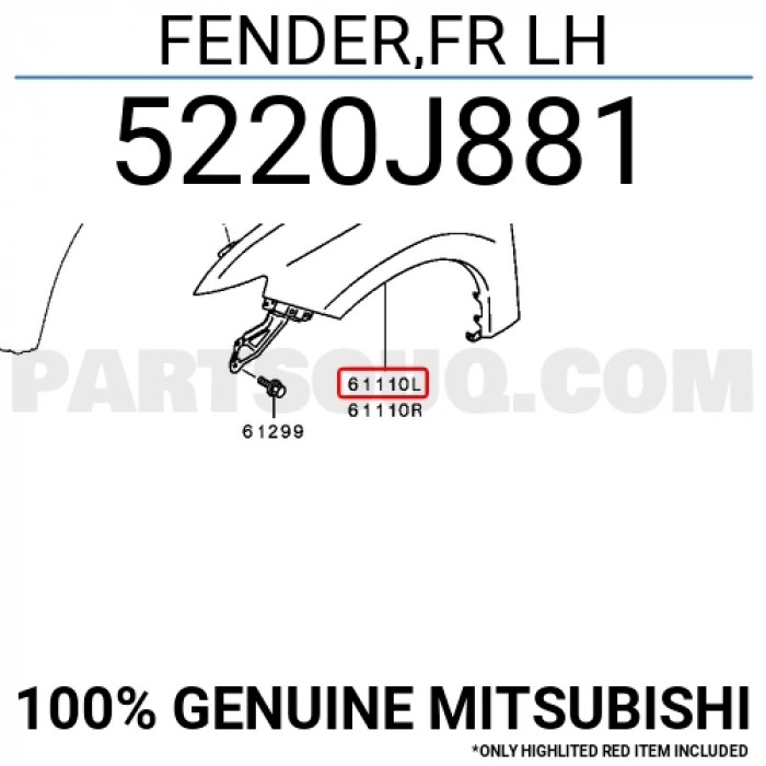 Mitsubishi Outlander Ön Çamurluk Sol 2013-2015 (Oem No:  5220J881 )