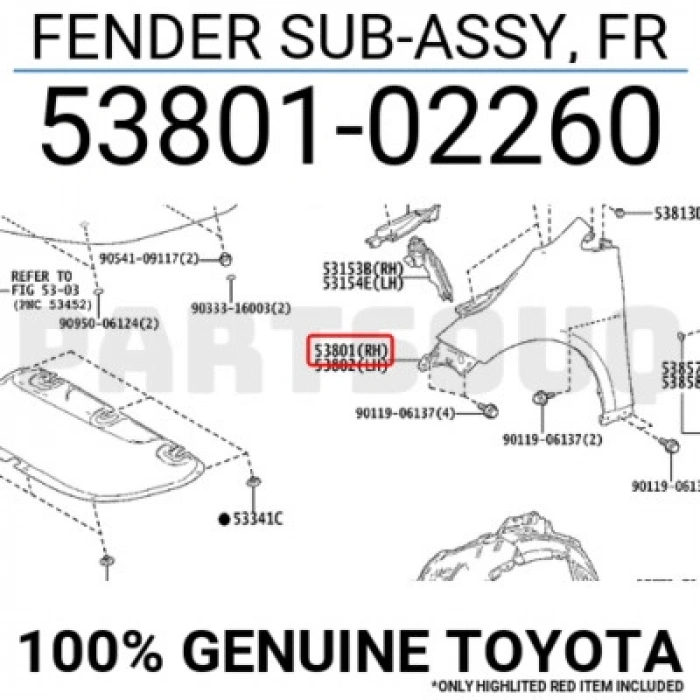 Toyota Corolla Ön Çamurluk Sağ 2018 (Oem No:  53801-02260)