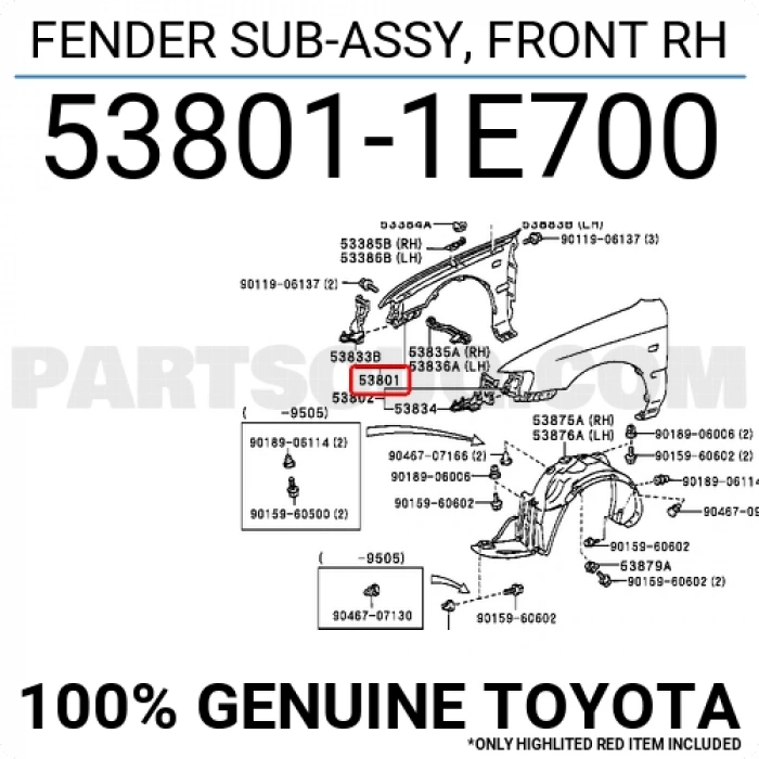 Toyota Corolla Çamurluk Sağ 1992-1997 (Oem No:  538011E700)