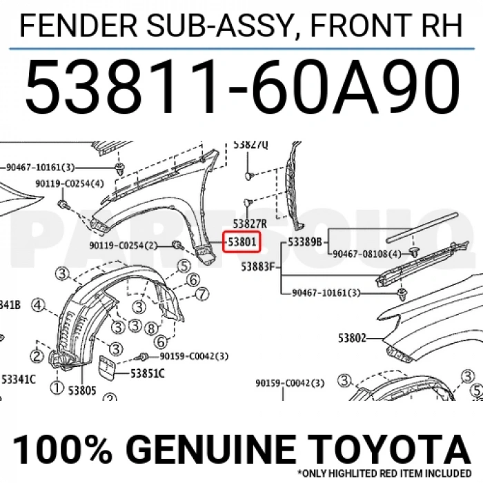 Toyota Land Cruiser Prado Ön Çamurluk Sağ 2010- (Oem No:  5381160A90)
