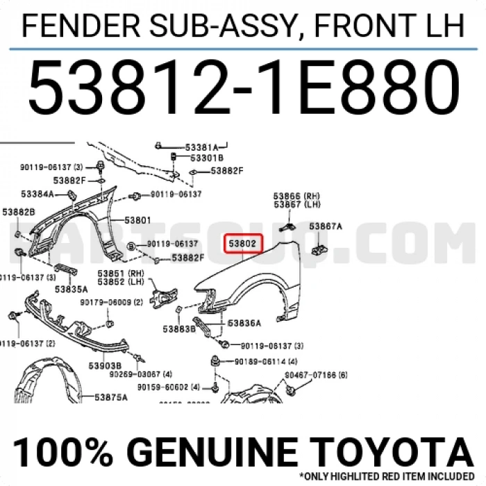 Toyota Corolla Ön Çamurluk Sol 2001 2002- (Oem No:  538121E880)