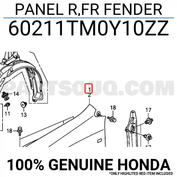 Honda City Ön Çamurluk Delikli Sağ 2009-  (Oem No:  60211Tm0Y10Zz)