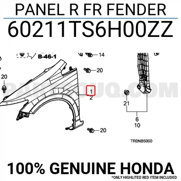 Honda Civic Ön Çamurluk Sağ 2012-  (Oem No:  60211Ts6H00Zz)