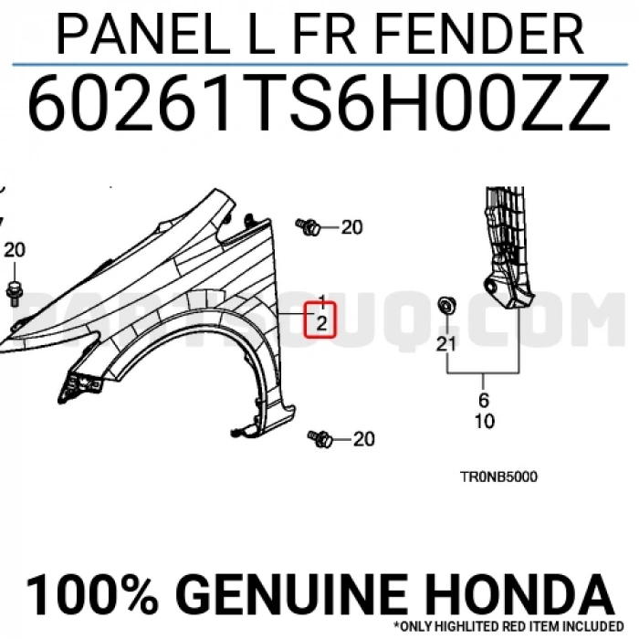 Honda Civic Ön Çamurluk Sol 2012-  (Oem No:  60261Ts6H00Zz)