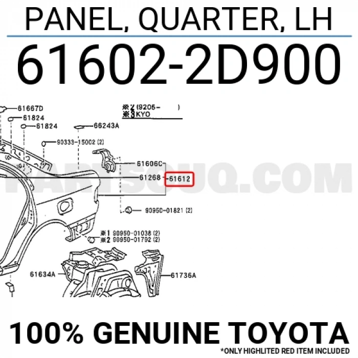 Toyota Corona Arka Çamurluk Sdn. Sol 1993--1997 (Oem No:  616022D900)