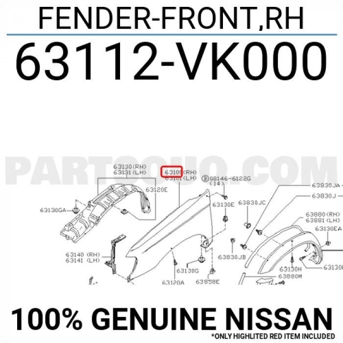 Nissan Pıckup D22 Ön Çamurluk Sinyal Delikli Sağ 2002-2004 (Oem No:  63112Vk000)