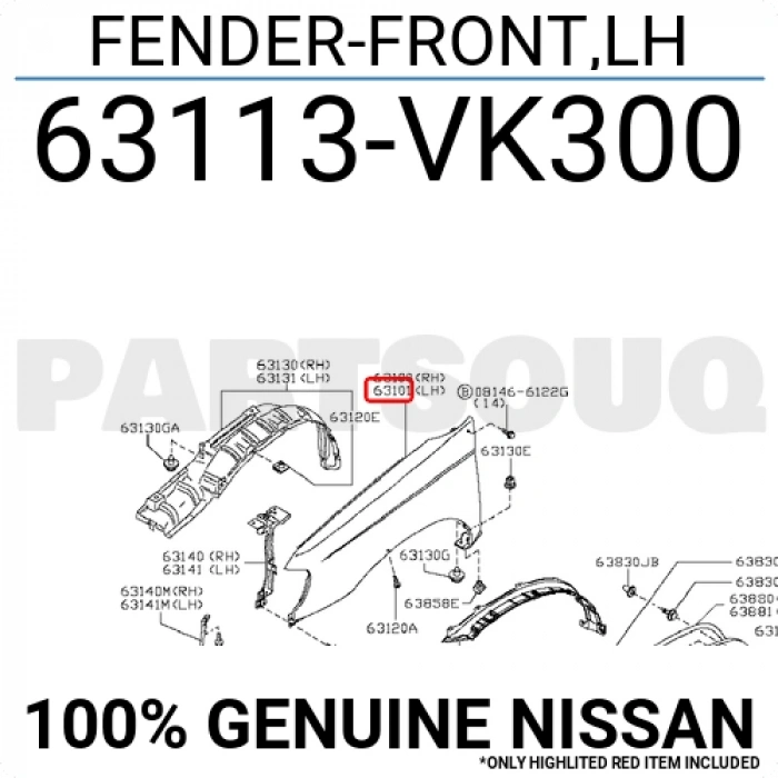 Nissan Pıckup D22 Ön Çamurluk Kaplsinyal Delikli Sol 2002-2004 (Oem No:  63113Vk300)