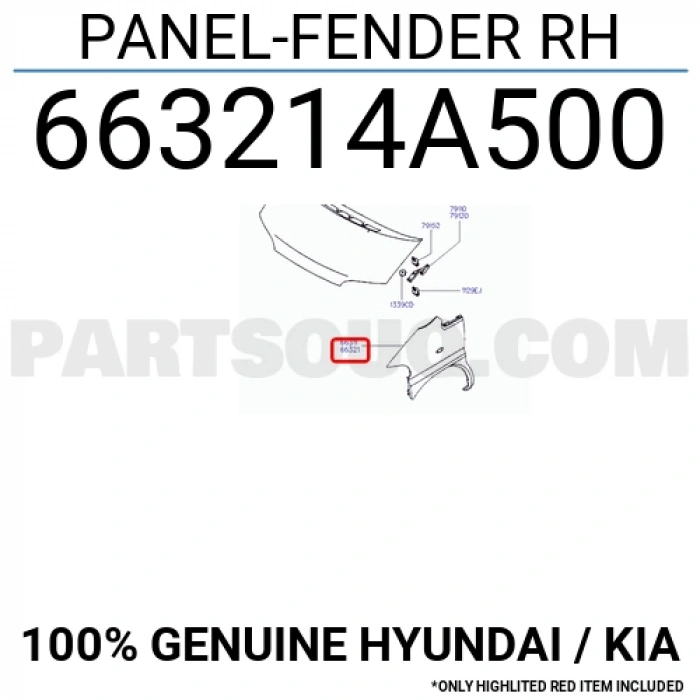 Hyundai Starex Ön Çamurluk Delikli Sağ 1997 (Oem No:  663214A500)