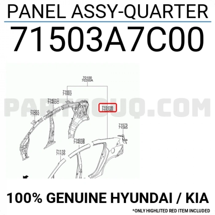 Hyundai Tucson Arka Çamurluk Sol 2014- (Oem No:  71503D7C00)