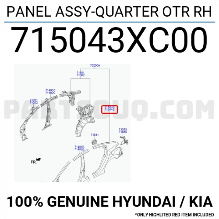 Hyundai Elantra Arka Çamurluk Sağ 2010- (Oem No:  715043Xc00)